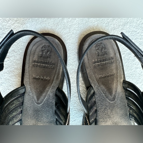 SOLD  CUCINELLI womens Sandals Black Metallic Beaded Leather Slide 37 US 7‎ - Picture 9 of 11